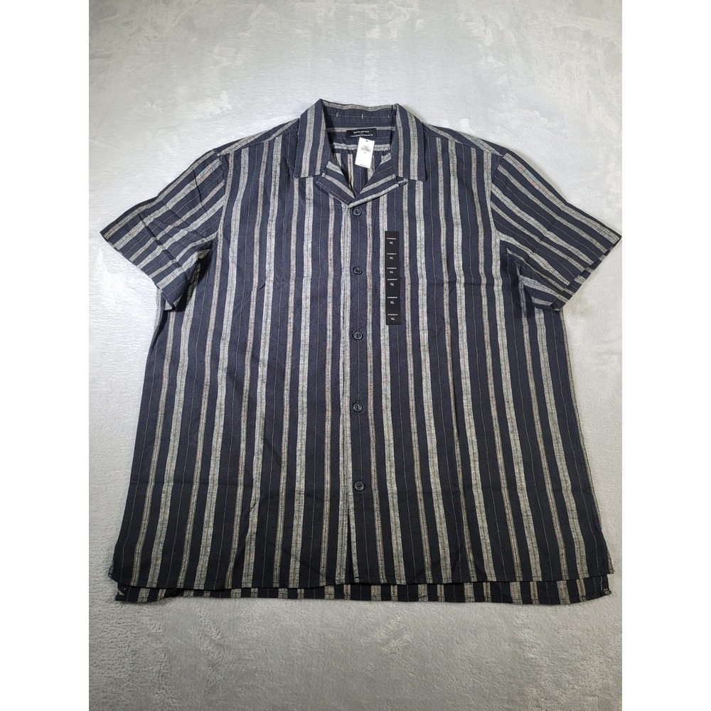 Banana Republic Shirt Mens XL Black Gray Stripe Linen Blend NWT Standard Fit